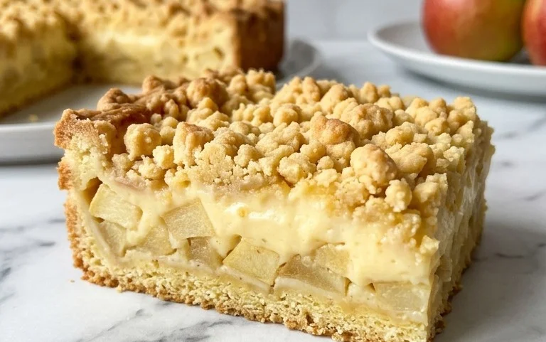 Apfelkuchen Blech: Pudding & Knusper-Streusel